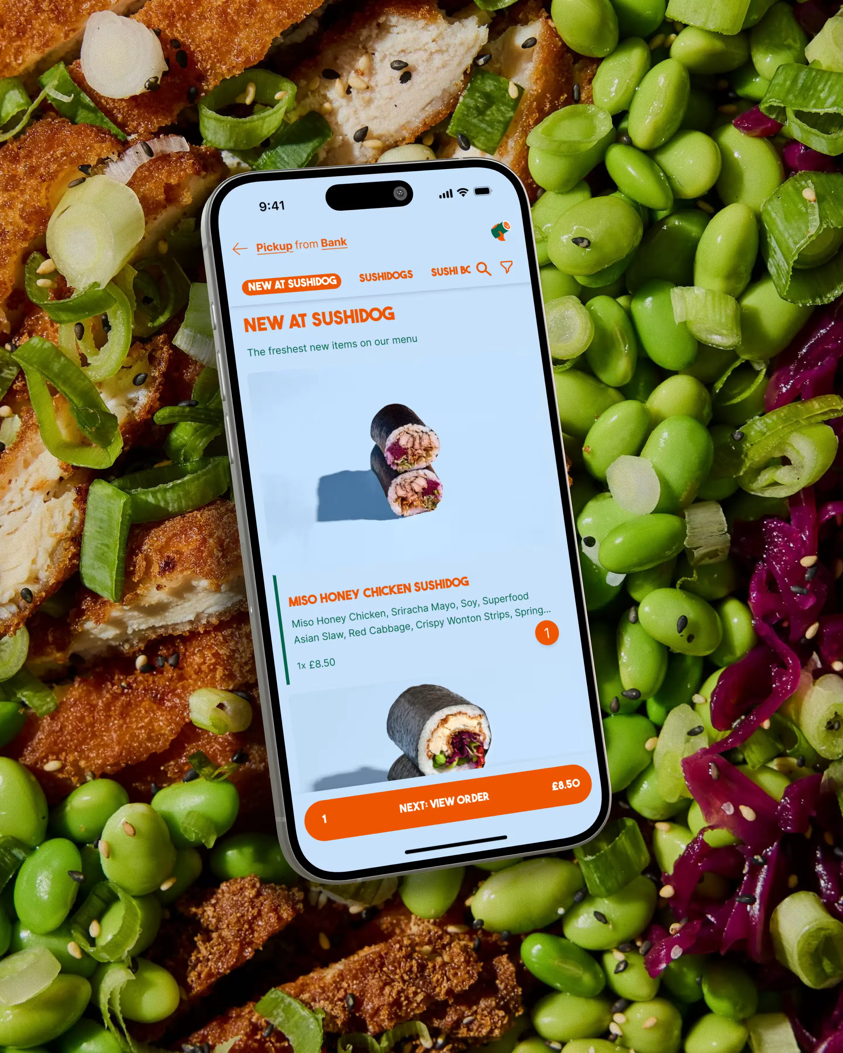 Storekit click and collect ordering on a phone over katsu and edamame